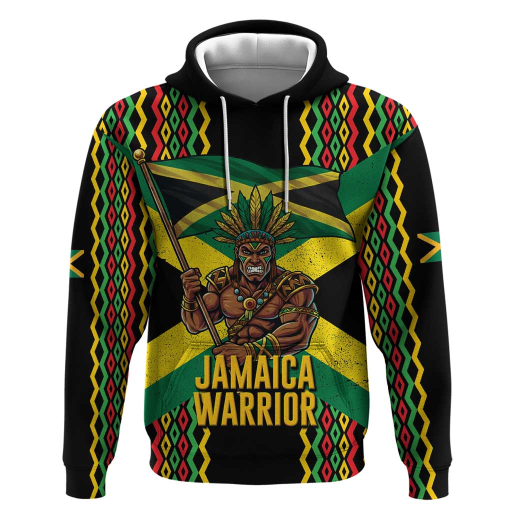 Jamaica Warrior Spirit Hoodie Tribal Fighter in Reggae Colors - Wonder Print Shop