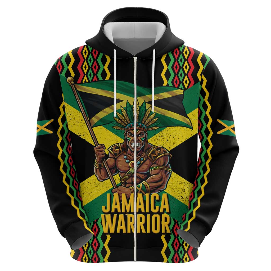 Jamaica Warrior Spirit Hoodie Tribal Fighter in Reggae Colors - Wonder Print Shop