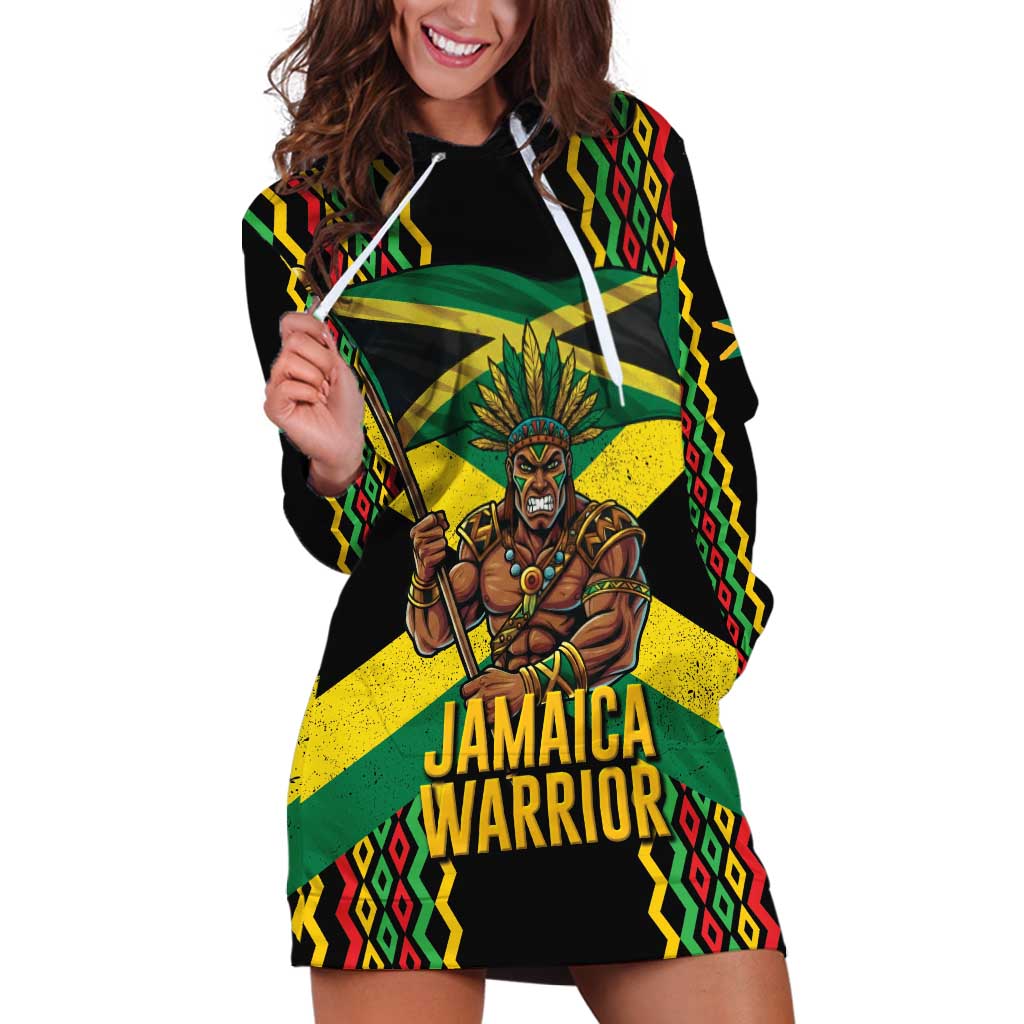 Jamaica Warrior Spirit Hoodie Dress Tribal Fighter in Reggae Colors - Wonder Print Shop