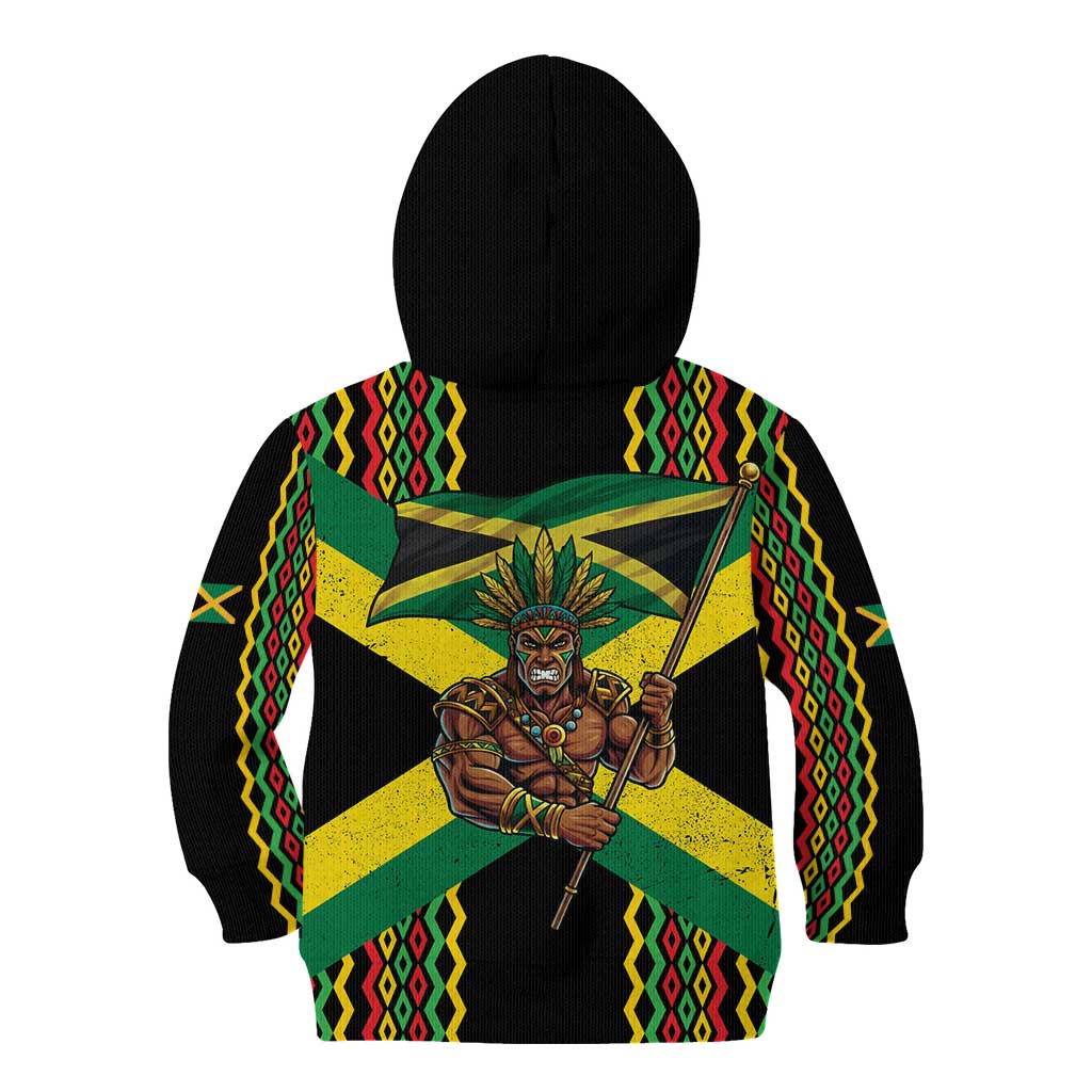 Jamaica Warrior Spirit Kid Hoodie Tribal Fighter in Reggae Colors - Wonder Print Shop