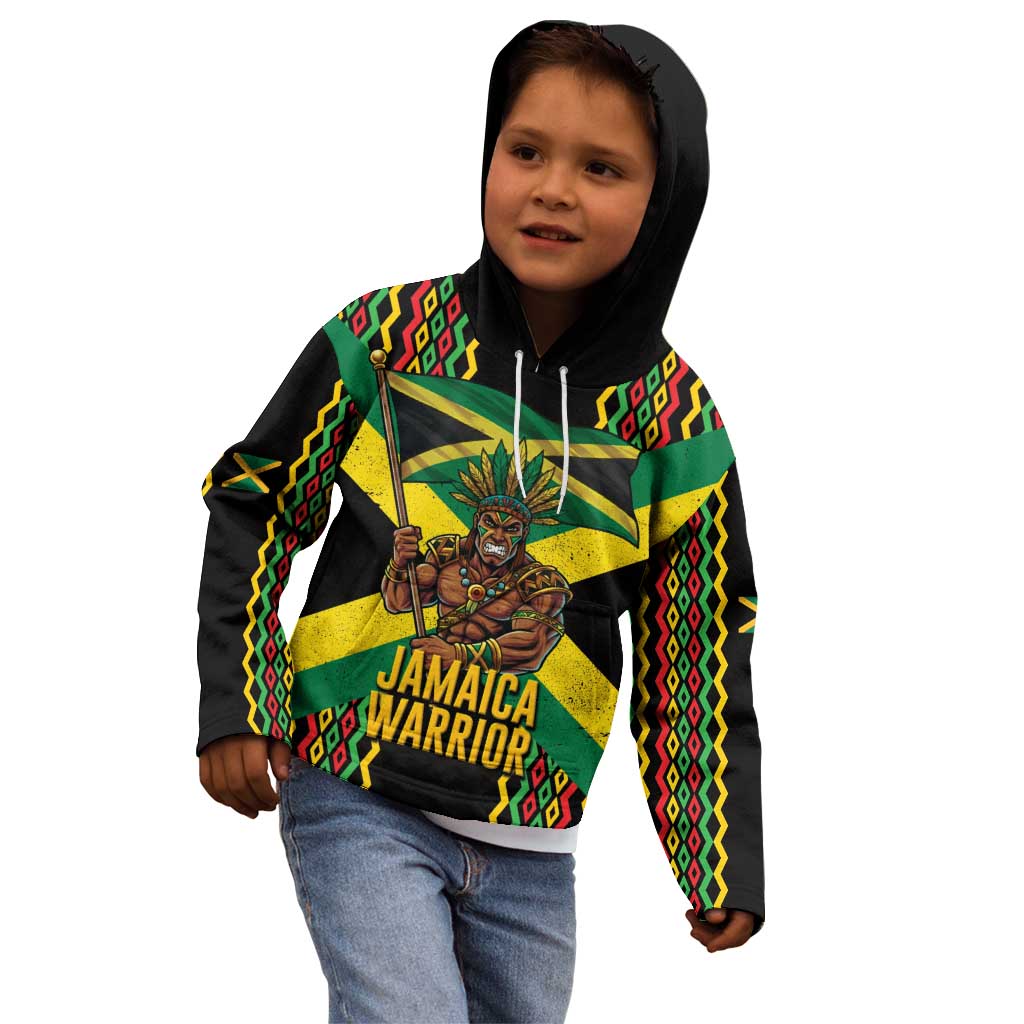 Jamaica Warrior Spirit Kid Hoodie Tribal Fighter in Reggae Colors - Wonder Print Shop