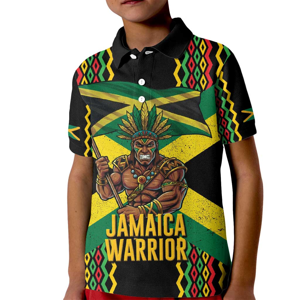 Jamaica Warrior Spirit Kid Polo Shirt Tribal Fighter in Reggae Colors - Wonder Print Shop