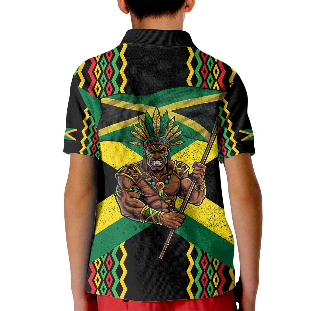 Jamaica Warrior Spirit Kid Polo Shirt Tribal Fighter in Reggae Colors - Wonder Print Shop