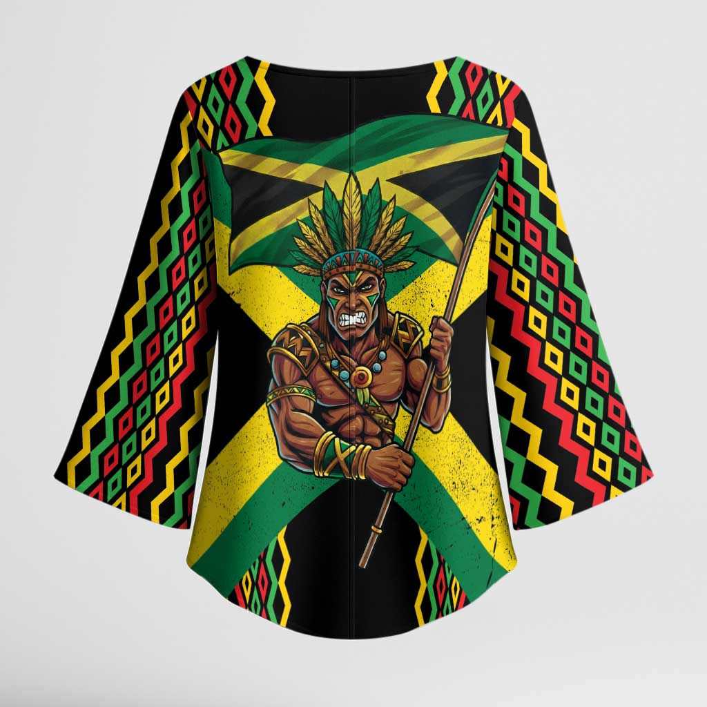 Jamaica Warrior Spirit Kimono Sleeve Blouse Tribal Fighter in Reggae Colors - Wonder Print Shop