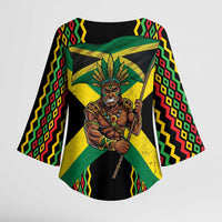 Jamaica Warrior Spirit Kimono Sleeve Blouse Tribal Fighter in Reggae Colors - Wonder Print Shop