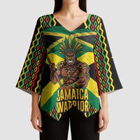Jamaica Warrior Spirit Kimono Sleeve Blouse Tribal Fighter in Reggae Colors - Wonder Print Shop