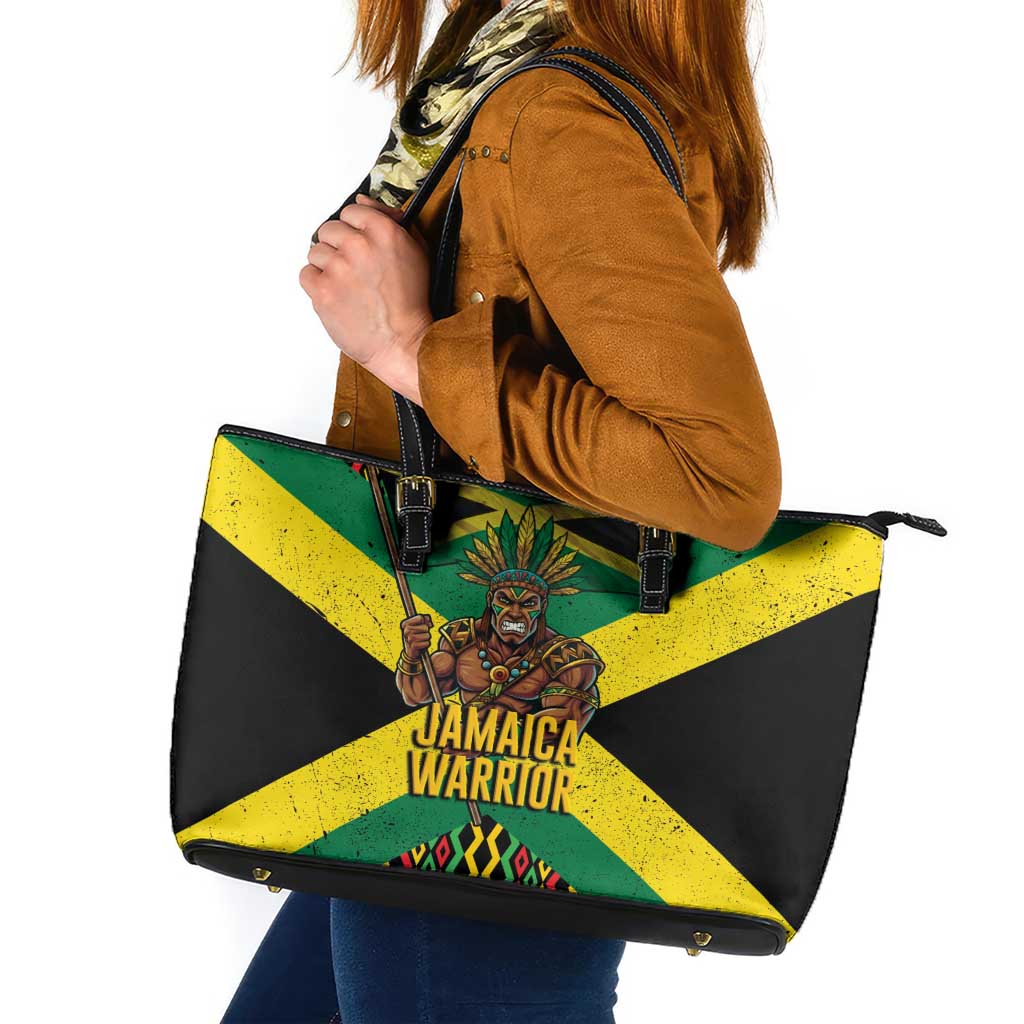 Jamaica Warrior Spirit Leather Tote Bag Tribal Fighter in Reggae Colors - Wonder Print Shop