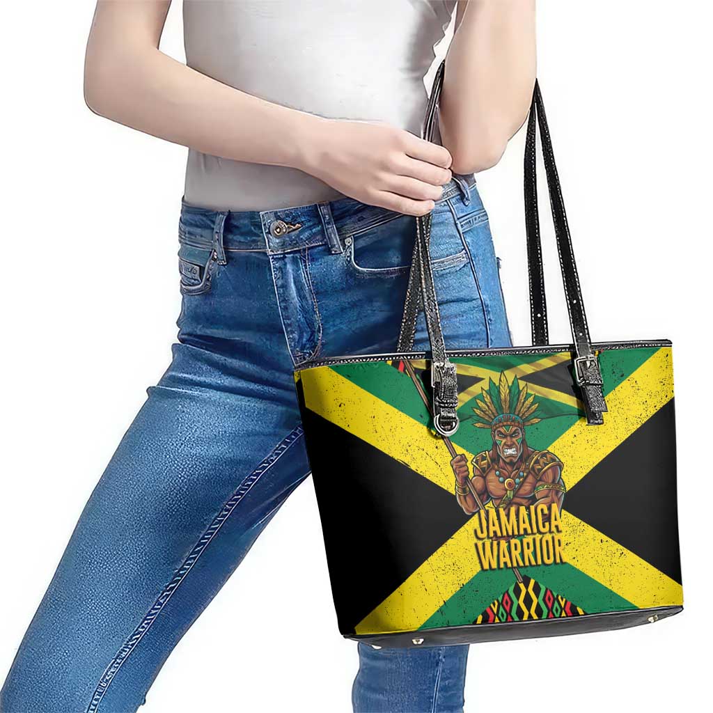 Jamaica Warrior Spirit Leather Tote Bag Tribal Fighter in Reggae Colors - Wonder Print Shop