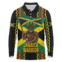 Jamaica Warrior Spirit Long Sleeve Polo Shirt Tribal Fighter in Reggae Colors - Wonder Print Shop
