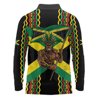 Jamaica Warrior Spirit Long Sleeve Polo Shirt Tribal Fighter in Reggae Colors - Wonder Print Shop