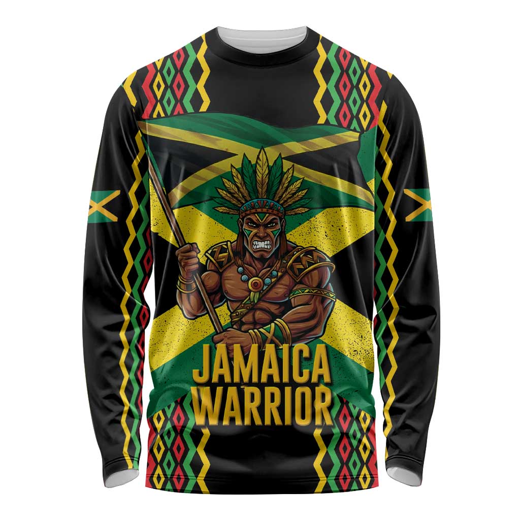 Jamaica Warrior Spirit Long Sleeve Shirt Tribal Fighter in Reggae Colors - Wonder Print Shop