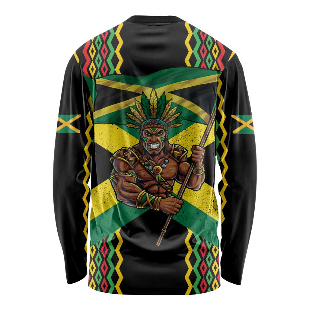 Jamaica Warrior Spirit Long Sleeve Shirt Tribal Fighter in Reggae Colors - Wonder Print Shop