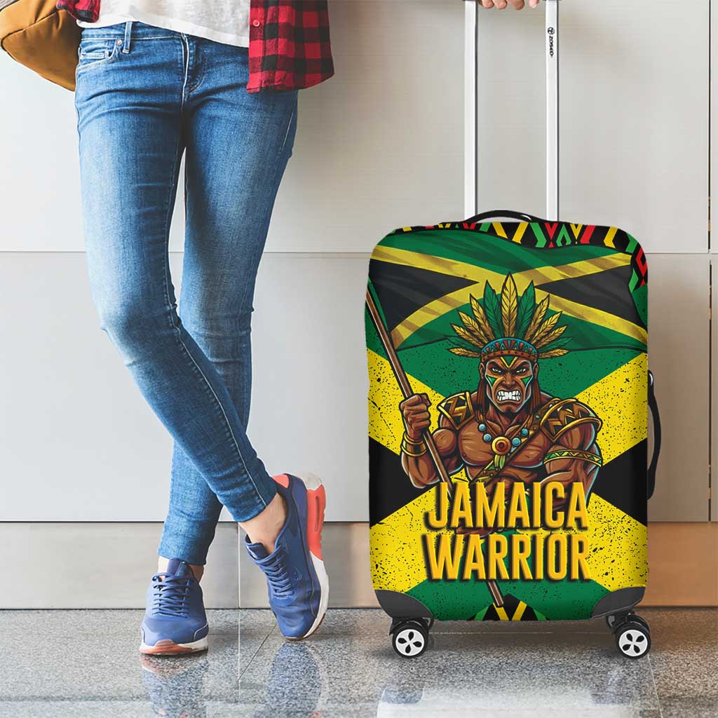 Jamaica Warrior Spirit Luggage Cover Tribal Fighter in Reggae Colors - Wonder Print Shop