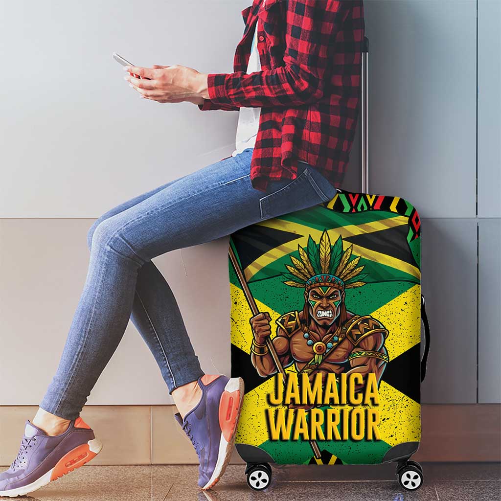 Jamaica Warrior Spirit Luggage Cover Tribal Fighter in Reggae Colors - Wonder Print Shop