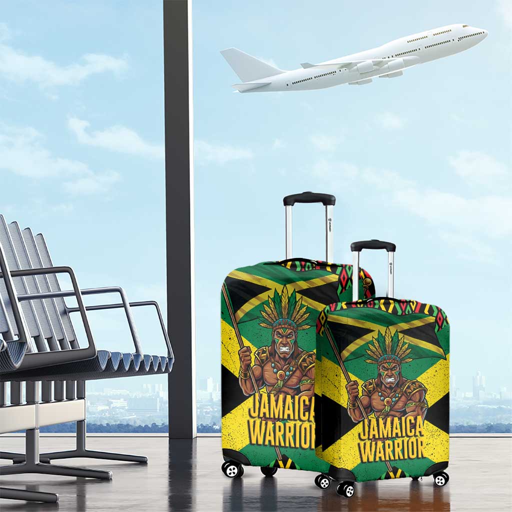 Jamaica Warrior Spirit Luggage Cover Tribal Fighter in Reggae Colors - Wonder Print Shop