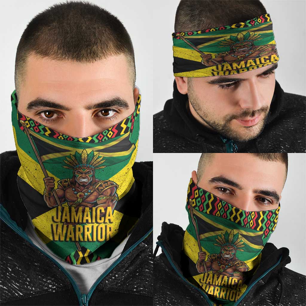 Jamaica Warrior Spirit Neck Gaiter Tribal Fighter in Reggae Colors - Wonder Print Shop