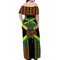 Jamaica Warrior Spirit Off Shoulder Maxi Dress Tribal Fighter in Reggae Colors - Wonder Print Shop