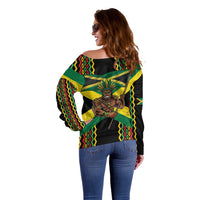 Jamaica Warrior Spirit Off Shoulder Sweater Tribal Fighter in Reggae Colors - Wonder Print Shop
