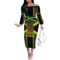 Jamaica Warrior Spirit Off The Shoulder Long Sleeve Dress Tribal Fighter in Reggae Colors - Wonder Print Shop