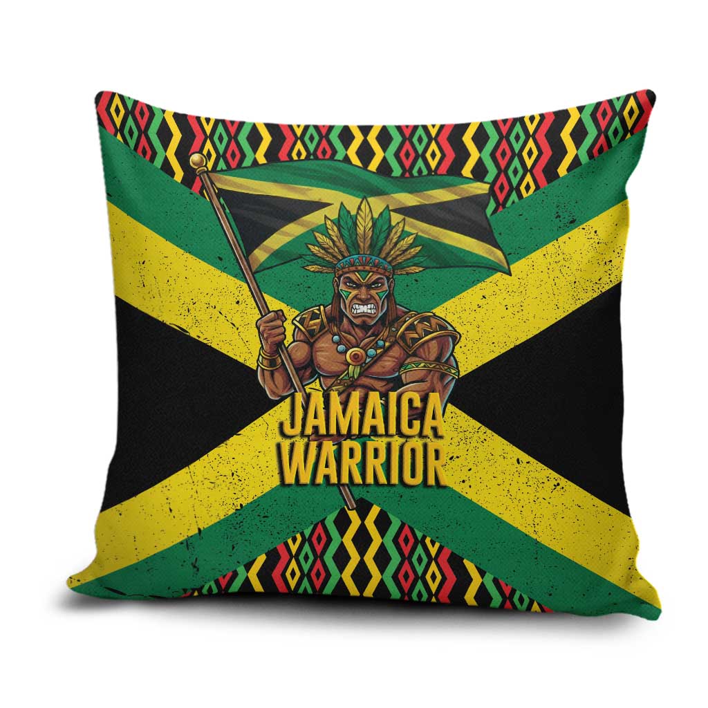 Jamaica Warrior Spirit Pillow Cover Tribal Fighter in Reggae Colors - Wonder Print Shop