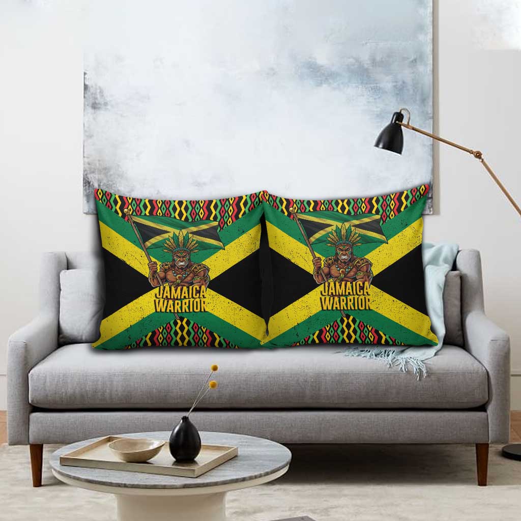 Jamaica Warrior Spirit Pillow Cover Tribal Fighter in Reggae Colors - Wonder Print Shop
