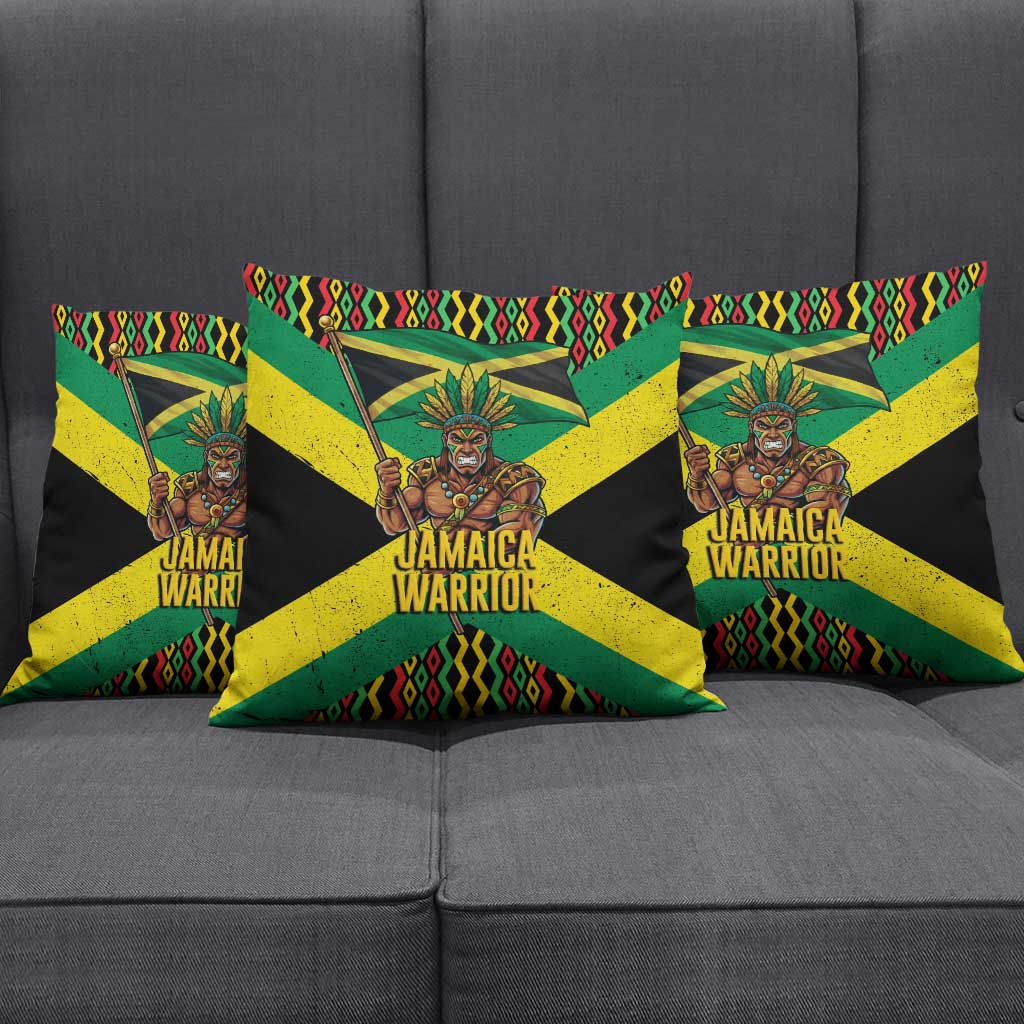 Jamaica Warrior Spirit Pillow Cover Tribal Fighter in Reggae Colors - Wonder Print Shop