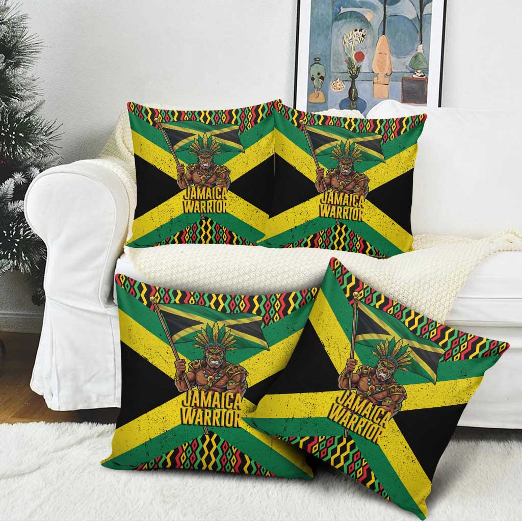 Jamaica Warrior Spirit Pillow Cover Tribal Fighter in Reggae Colors - Wonder Print Shop