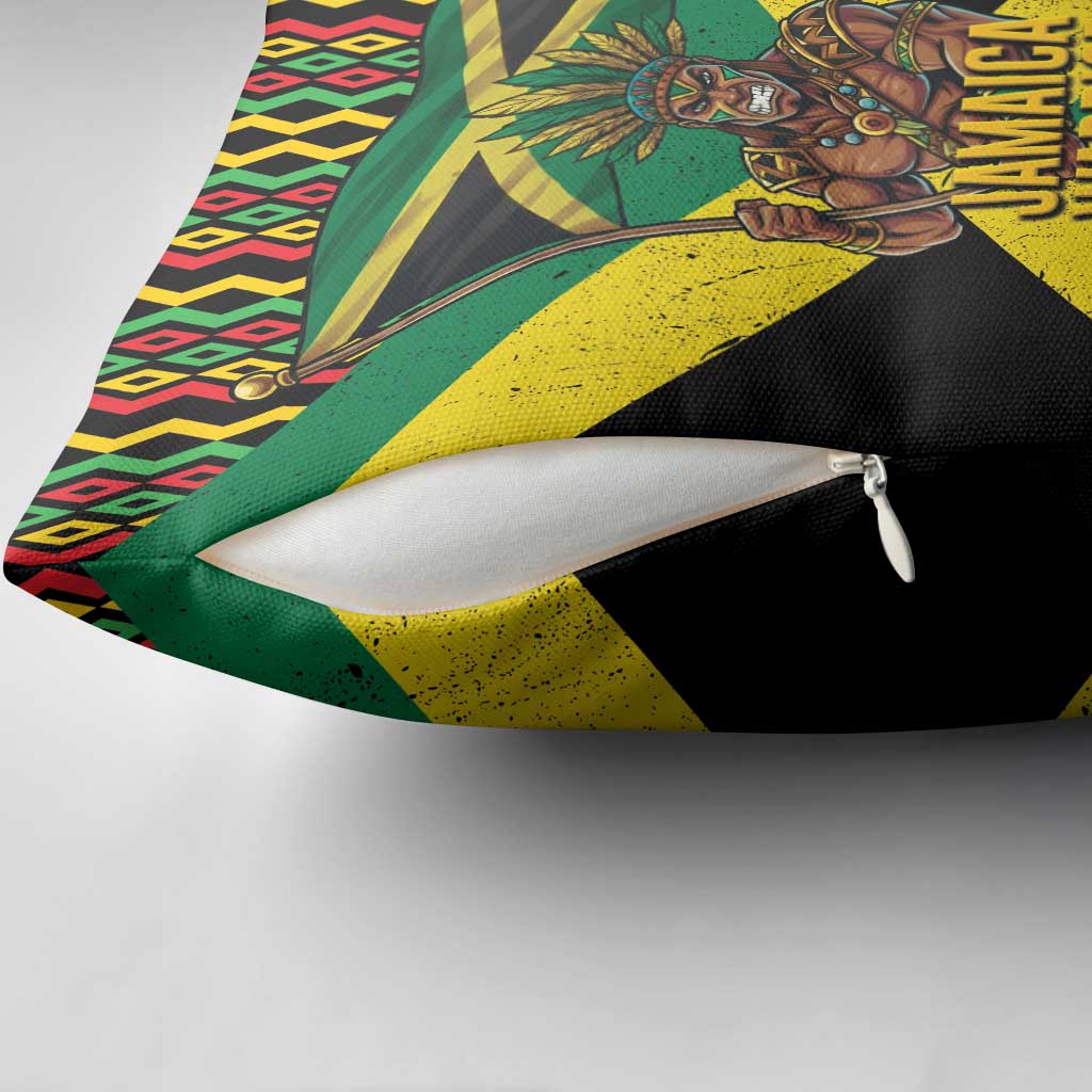 Jamaica Warrior Spirit Pillow Cover Tribal Fighter in Reggae Colors - Wonder Print Shop