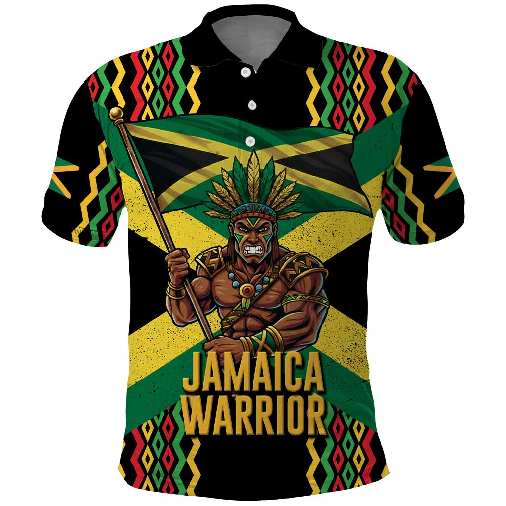 Jamaica Warrior Spirit Polo Shirt Tribal Fighter in Reggae Colors - Wonder Print Shop