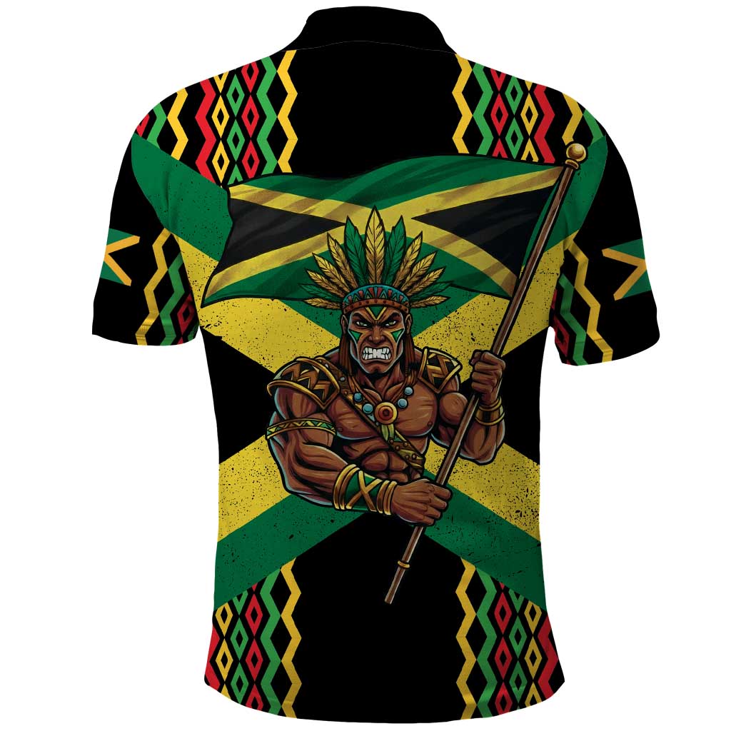 Jamaica Warrior Spirit Polo Shirt Tribal Fighter in Reggae Colors - Wonder Print Shop