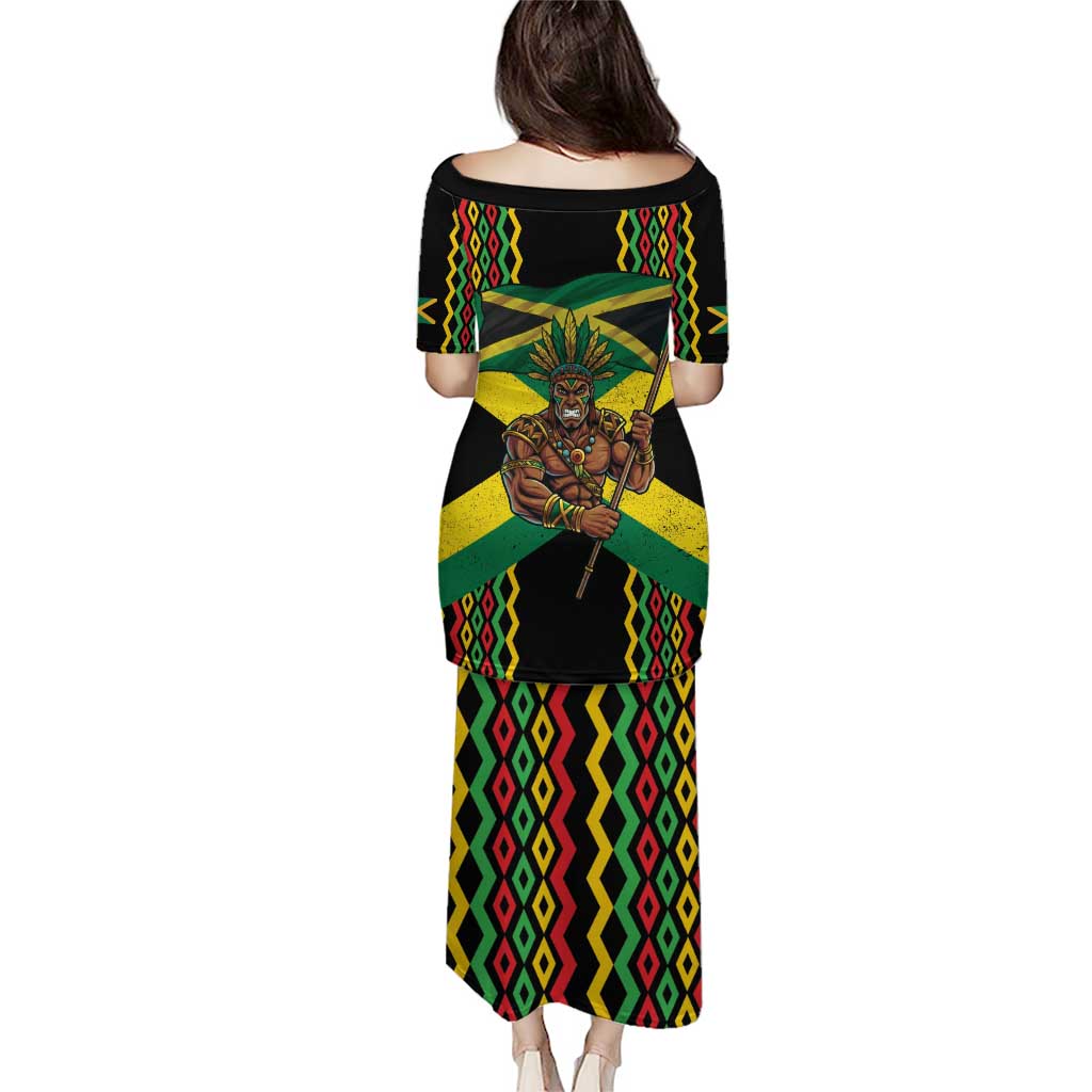 Jamaica Warrior Spirit Puletasi Tribal Fighter in Reggae Colors - Wonder Print Shop