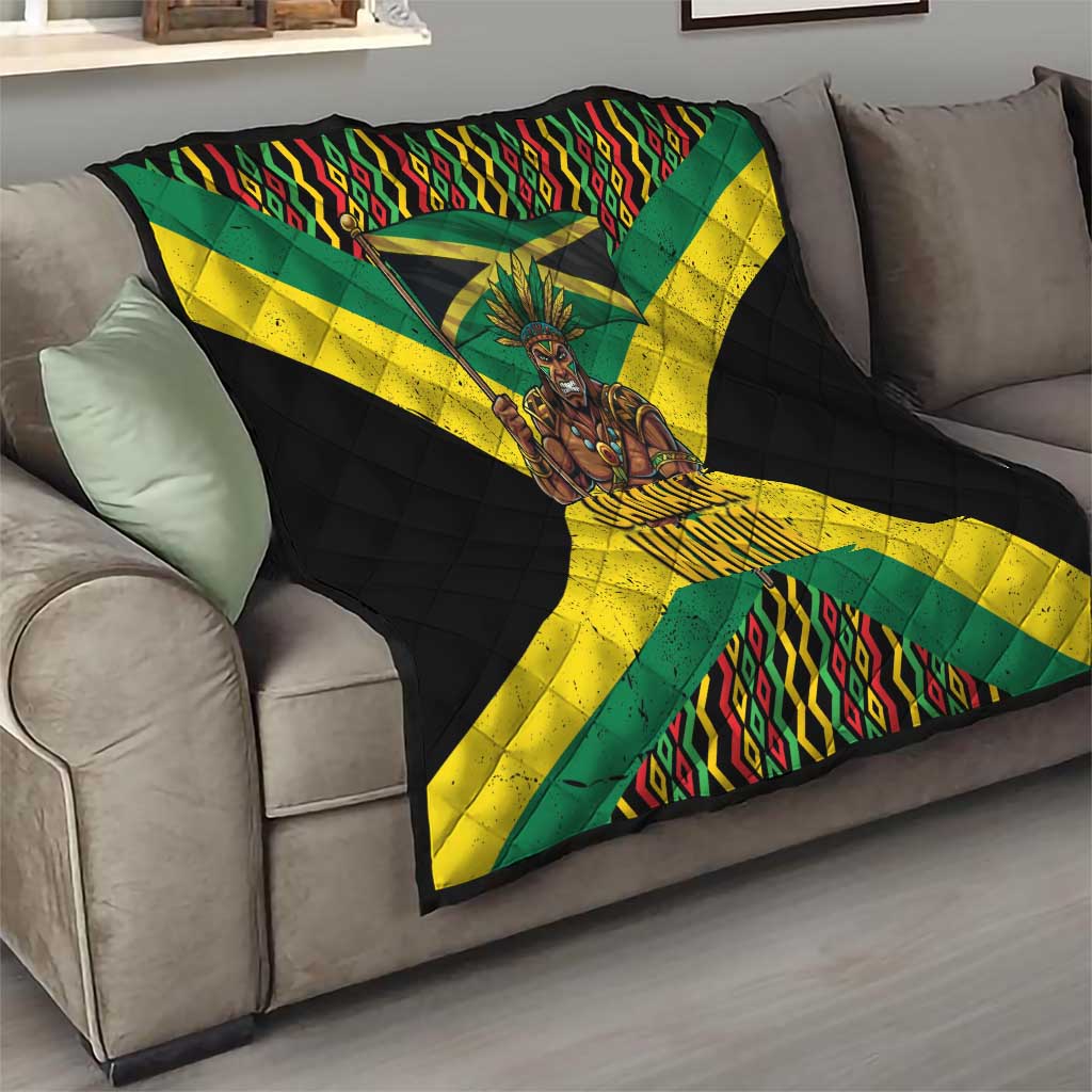 Jamaica Warrior Spirit Quilt Tribal Fighter in Reggae Colors - Wonder Print Shop