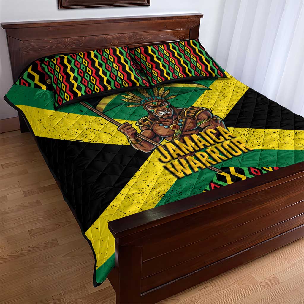 Jamaica Warrior Spirit Quilt Bed Set Tribal Fighter in Reggae Colors - Wonder Print Shop