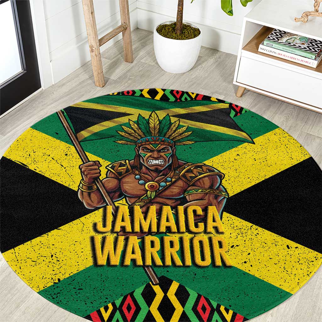 Jamaica Warrior Spirit Round Carpet Tribal Fighter in Reggae Colors - Wonder Print Shop