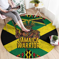 Jamaica Warrior Spirit Round Carpet Tribal Fighter in Reggae Colors - Wonder Print Shop
