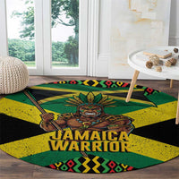 Jamaica Warrior Spirit Round Carpet Tribal Fighter in Reggae Colors - Wonder Print Shop