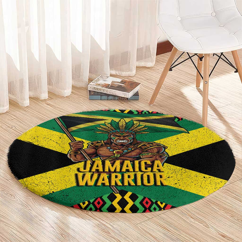 Jamaica Warrior Spirit Round Carpet Tribal Fighter in Reggae Colors - Wonder Print Shop