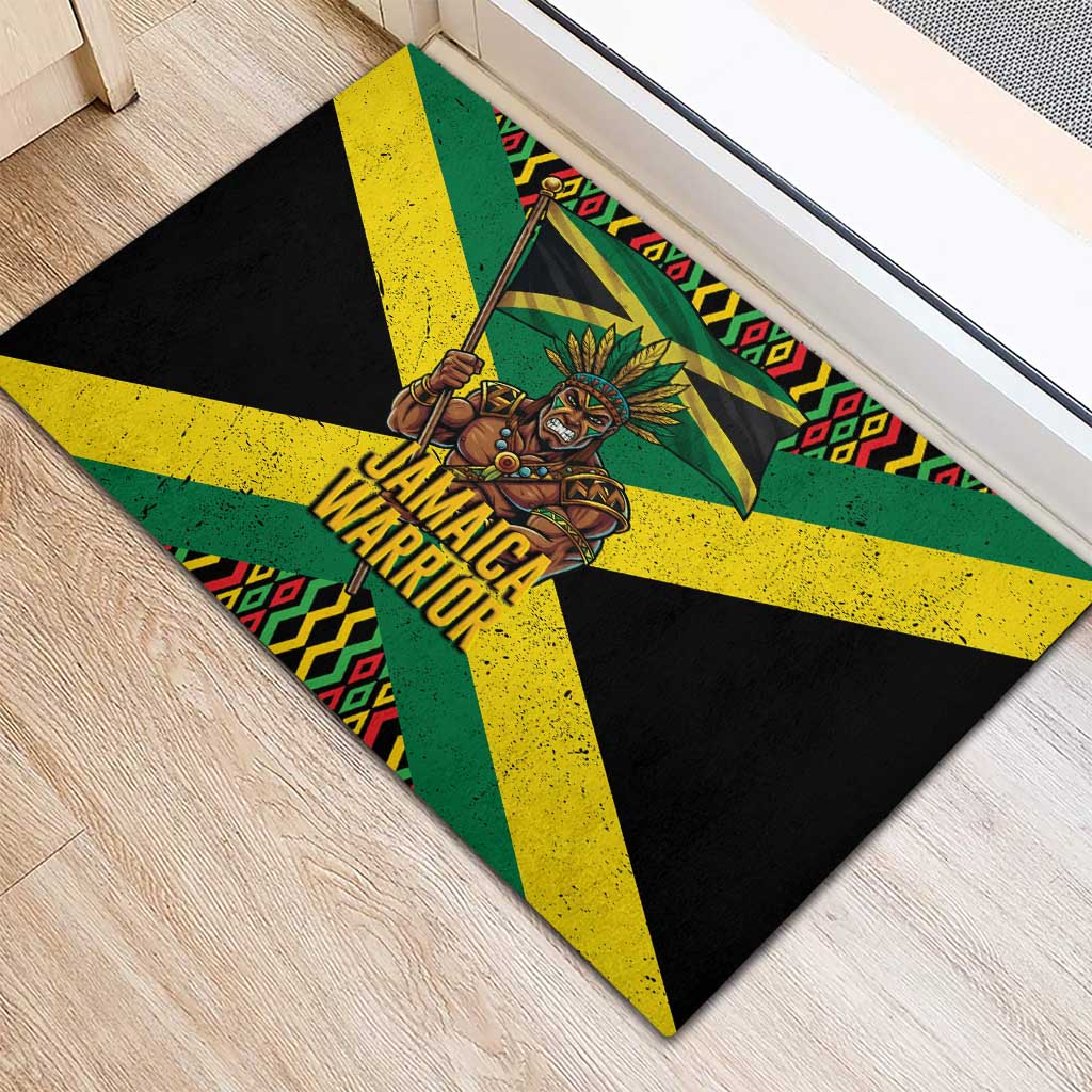 Jamaica Warrior Spirit Rubber Doormat Tribal Fighter in Reggae Colors - Wonder Print Shop