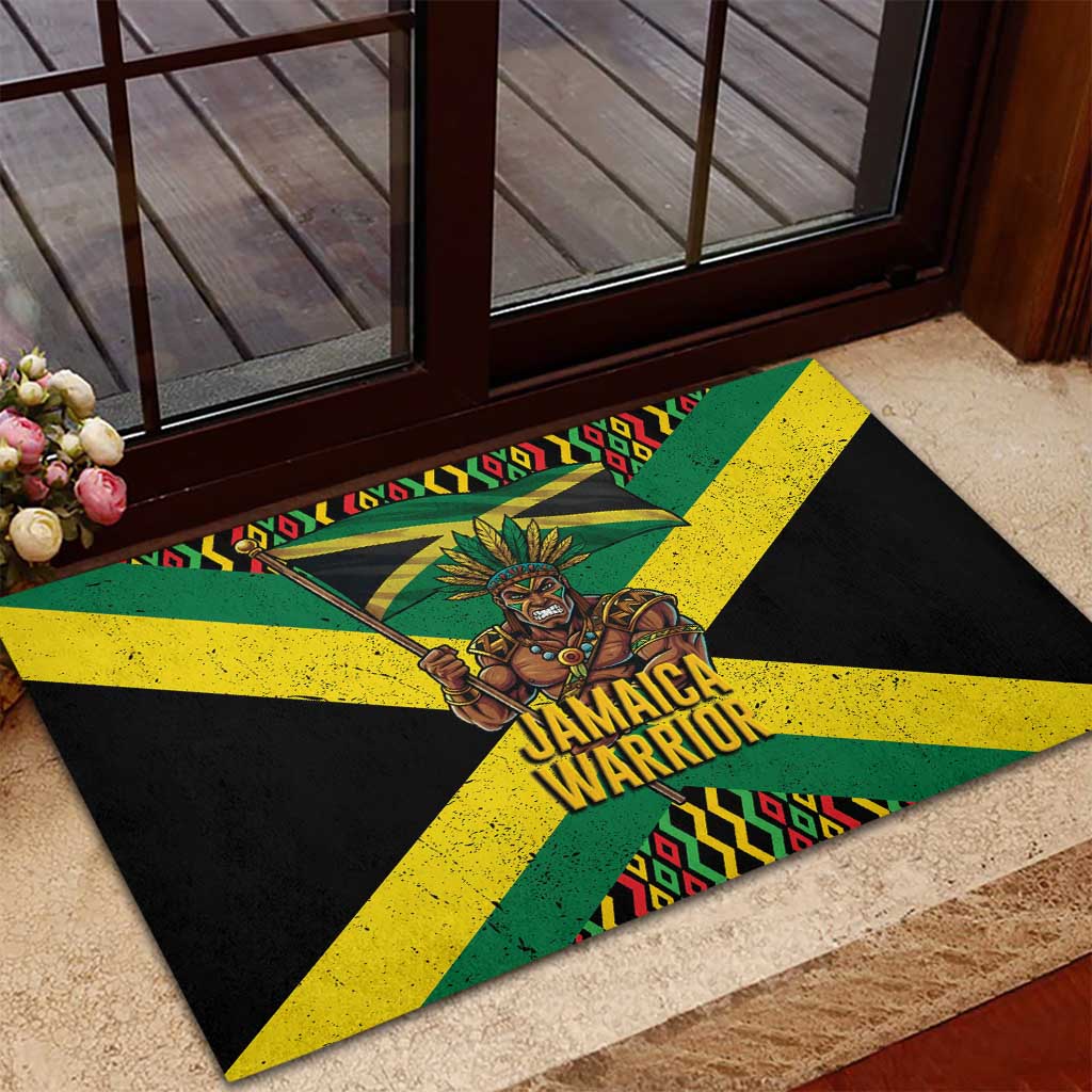 Jamaica Warrior Spirit Rubber Doormat Tribal Fighter in Reggae Colors - Wonder Print Shop