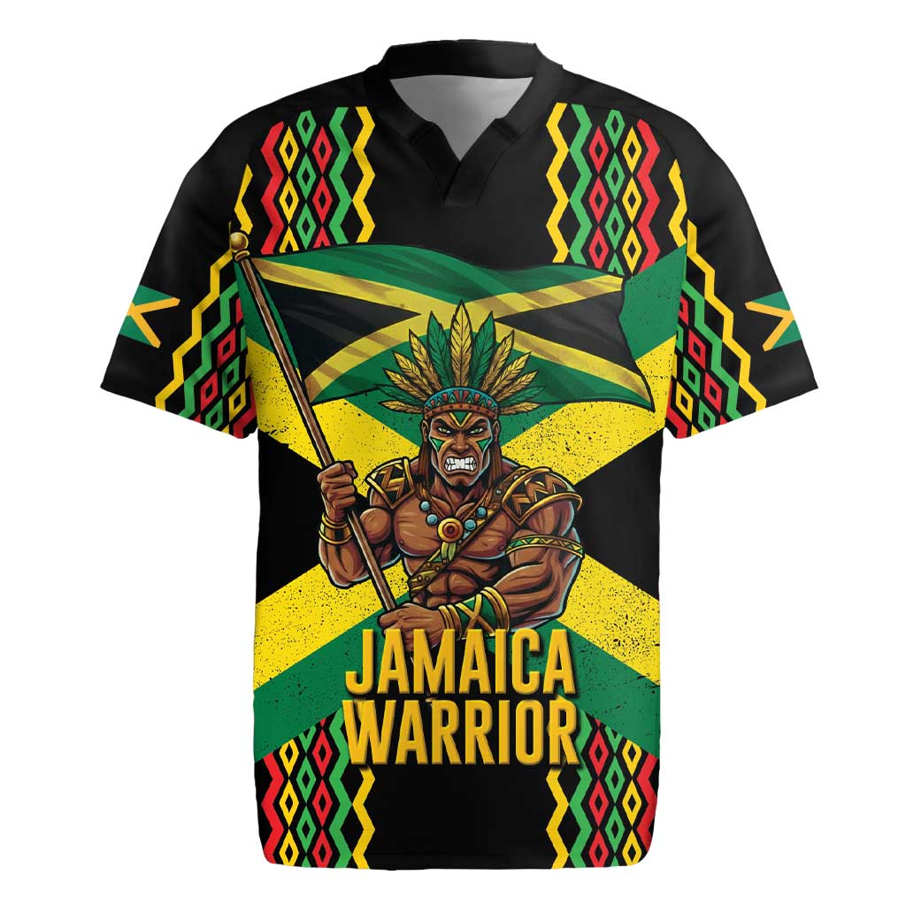 Jamaica Warrior Spirit Rugby Jersey Tribal Fighter in Reggae Colors - Wonder Print Shop