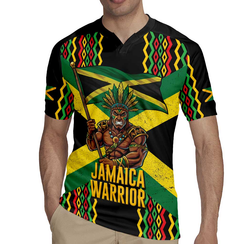 Jamaica Warrior Spirit Rugby Jersey Tribal Fighter in Reggae Colors - Wonder Print Shop