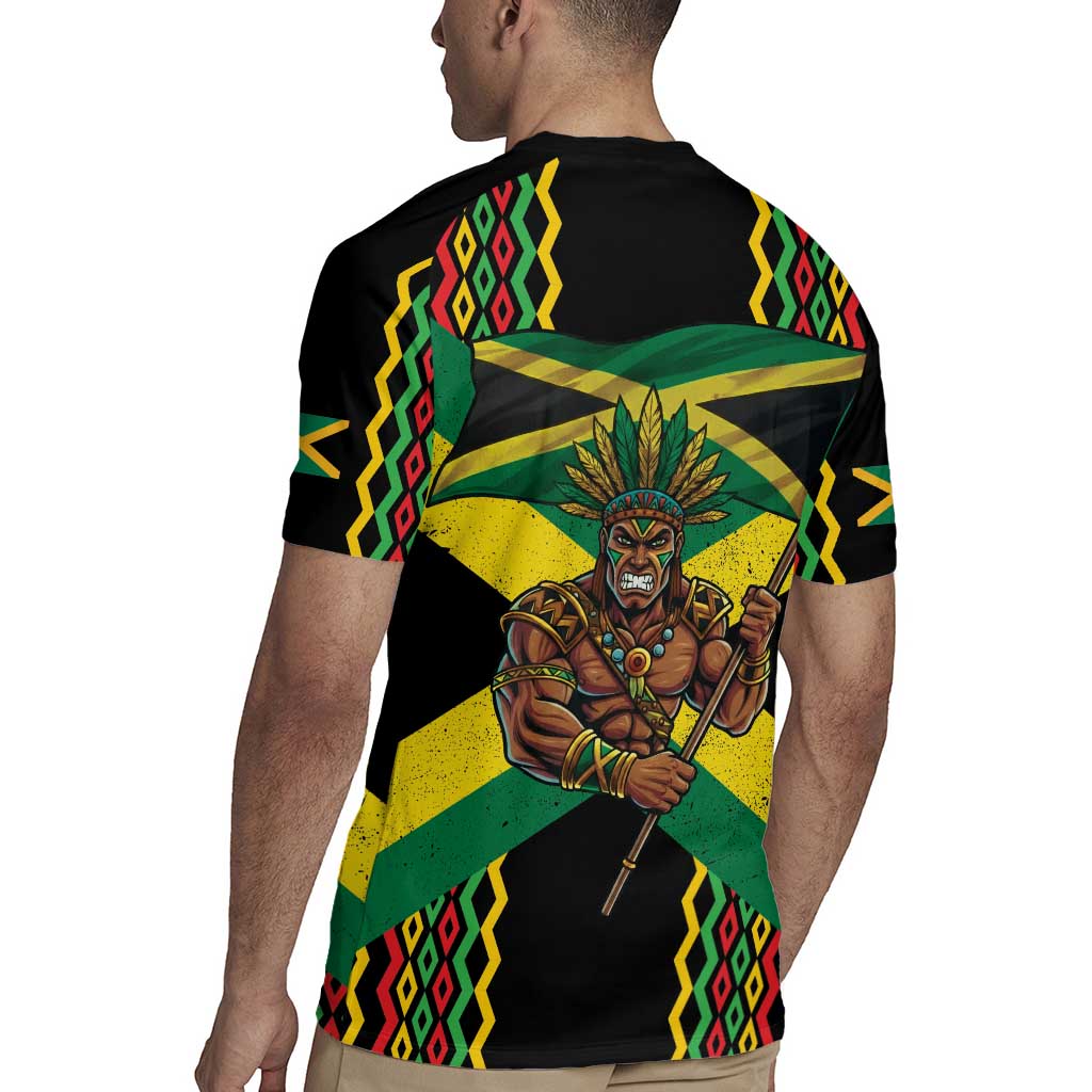 Jamaica Warrior Spirit Rugby Jersey Tribal Fighter in Reggae Colors - Wonder Print Shop