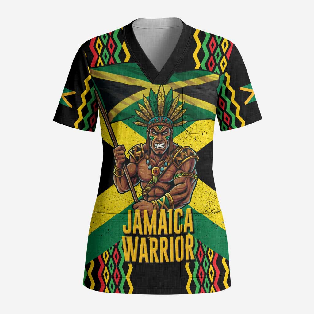 Jamaica Warrior Spirit Scrub Top Tribal Fighter in Reggae Colors - Wonder Print Shop