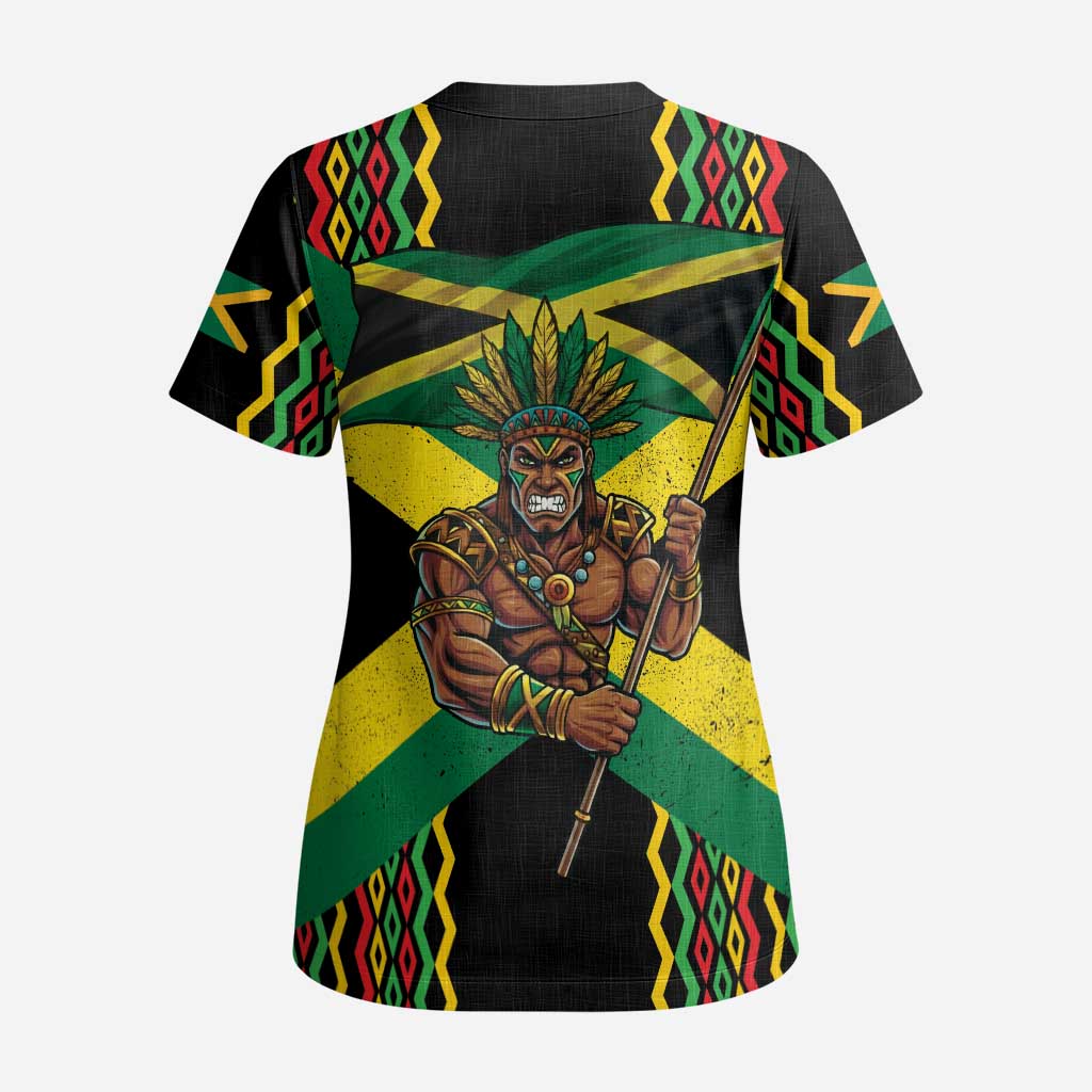 Jamaica Warrior Spirit Scrub Top Tribal Fighter in Reggae Colors - Wonder Print Shop