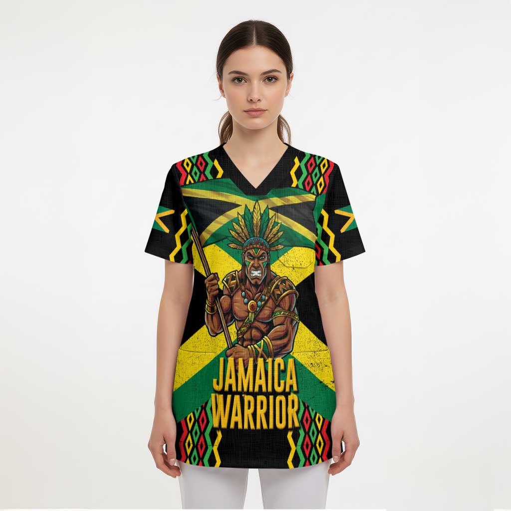 Jamaica Warrior Spirit Scrub Top Tribal Fighter in Reggae Colors - Wonder Print Shop