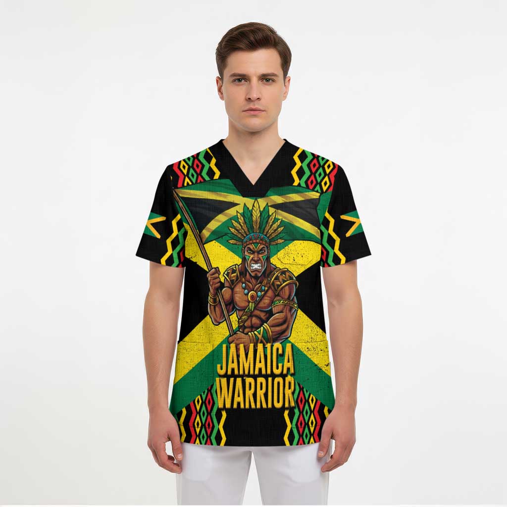 Jamaica Warrior Spirit Scrub Top Tribal Fighter in Reggae Colors - Wonder Print Shop