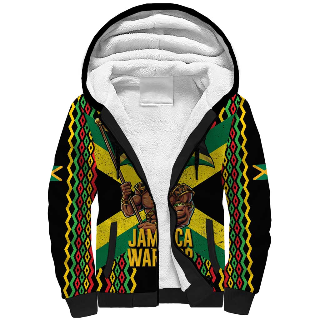 Jamaica Warrior Spirit Sherpa Hoodie Tribal Fighter in Reggae Colors - Wonder Print Shop