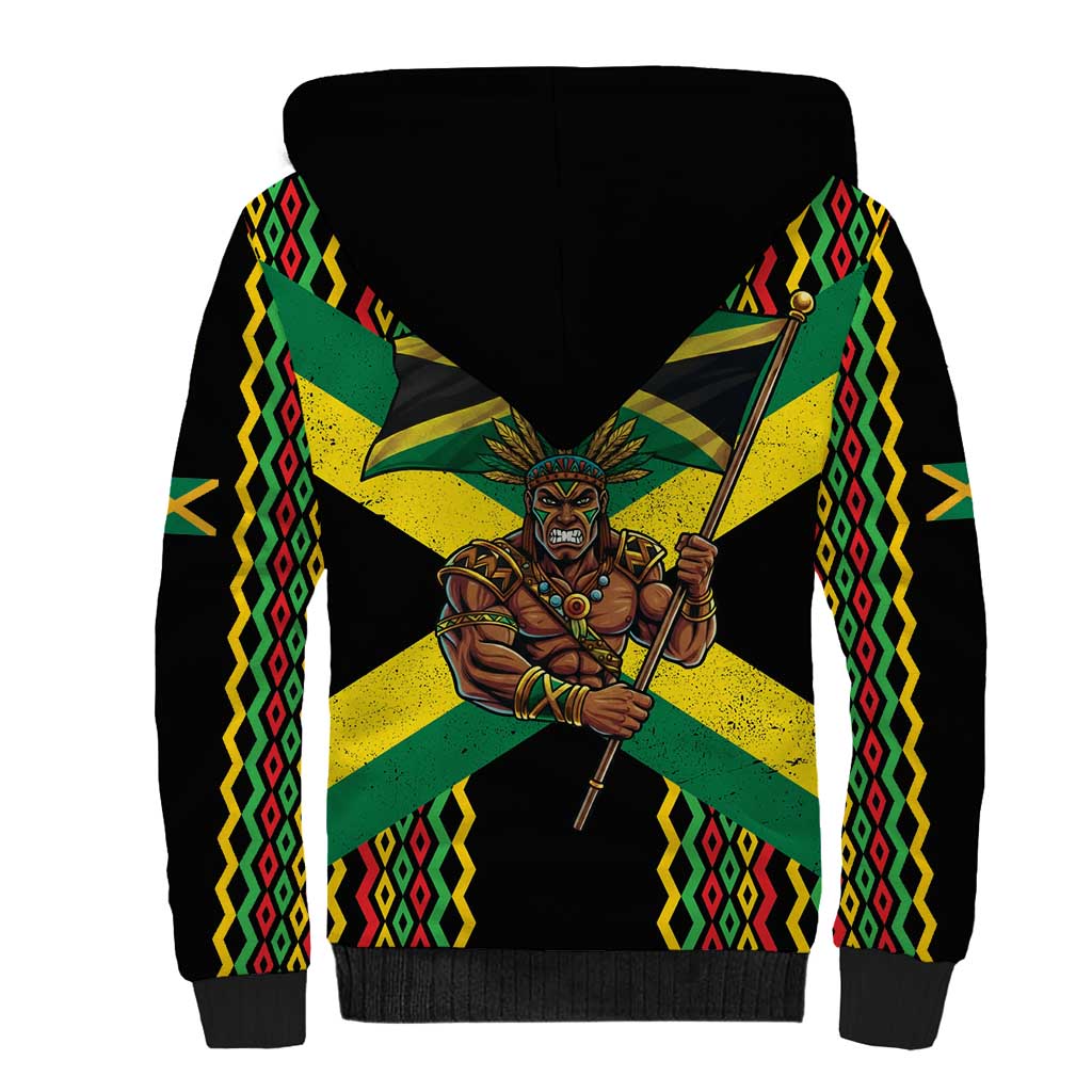 Jamaica Warrior Spirit Sherpa Hoodie Tribal Fighter in Reggae Colors - Wonder Print Shop