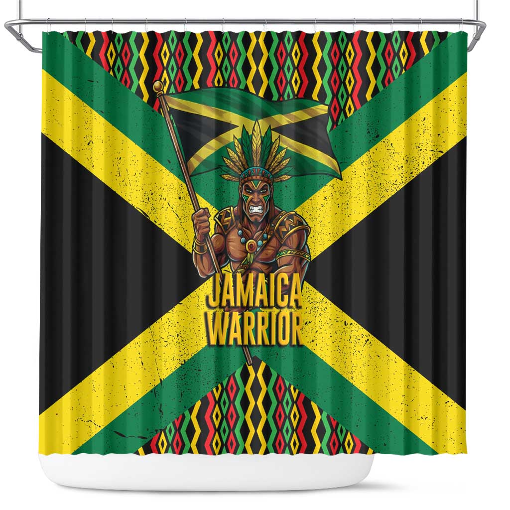 Jamaica Warrior Spirit Shower Curtain Tribal Fighter in Reggae Colors - Wonder Print Shop