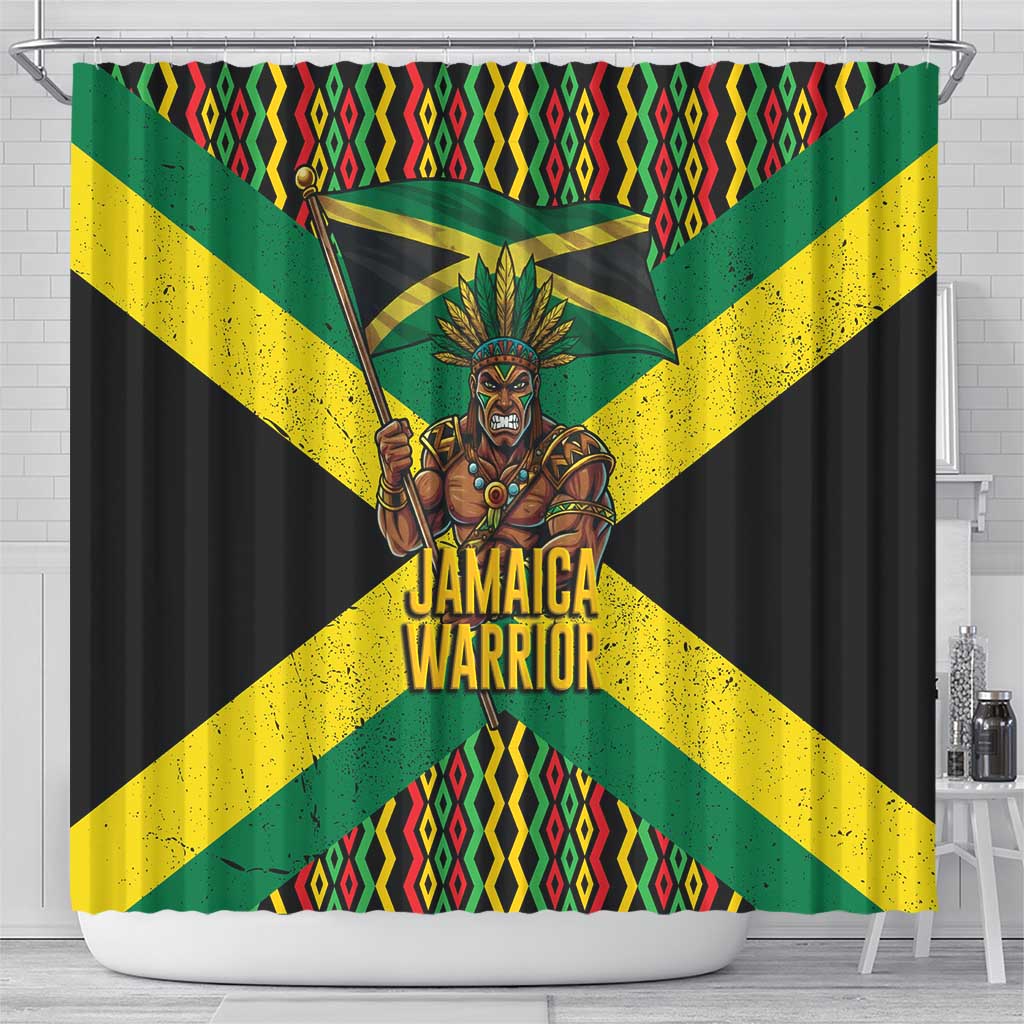 Jamaica Warrior Spirit Shower Curtain Tribal Fighter in Reggae Colors - Wonder Print Shop